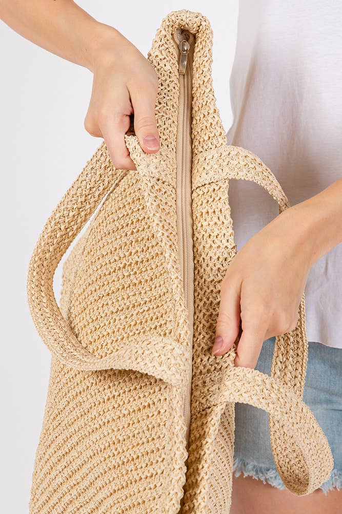 Hana - Wholesale Tote Bag - Women's - Solid Color Crochet Summer Straw Tote Bag66