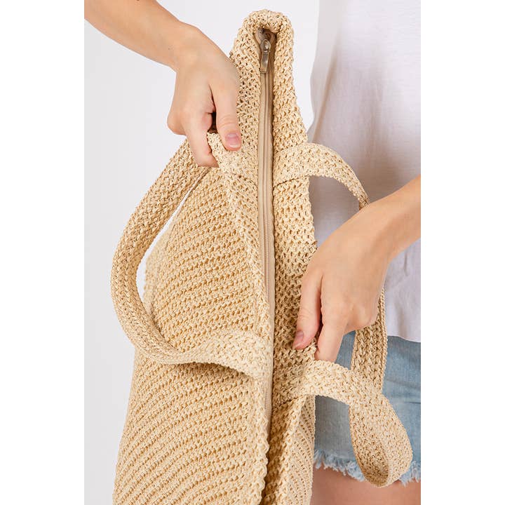 Hana - Wholesale Tote Bag - Women's - Solid Color Crochet Summer Straw Tote Bag66