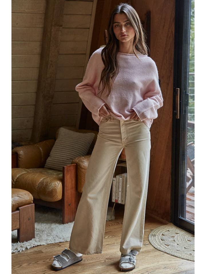 By Together - Wholesale Knit Sweater - Women's - W2114 | Knit Sweater Rolled Round Neck Pullover Top