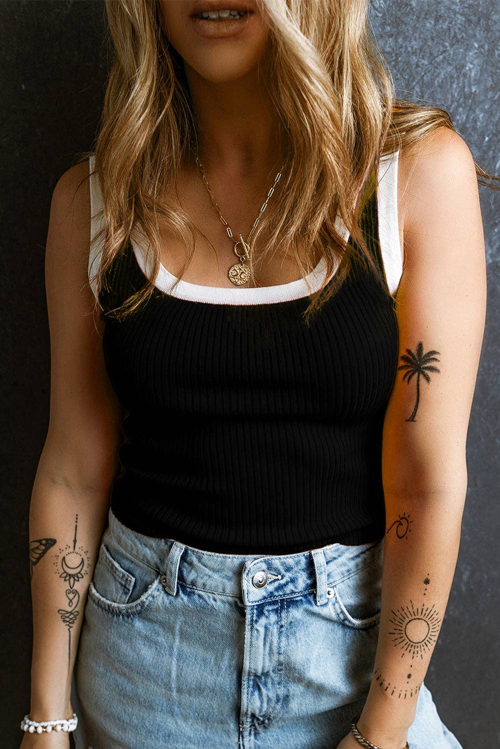 Lovesoft - Wholesale Tank Top - Women's - Colorblock Edge Ribbed Knit U Neck Tank Top12