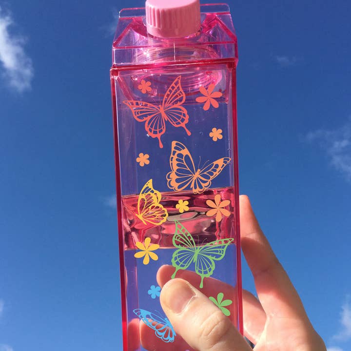 Butterfly Rainbow Pattern Milk Carton Water Bottle for wholesale by femfetti