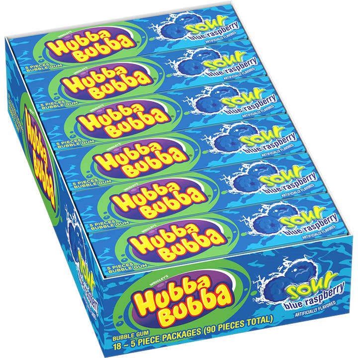 Grandpa Joe's Candy Shop - Wholesale Chewing Gum - Hubba Bubba Sour Blue Raspberry Bubble Gum, 18ct