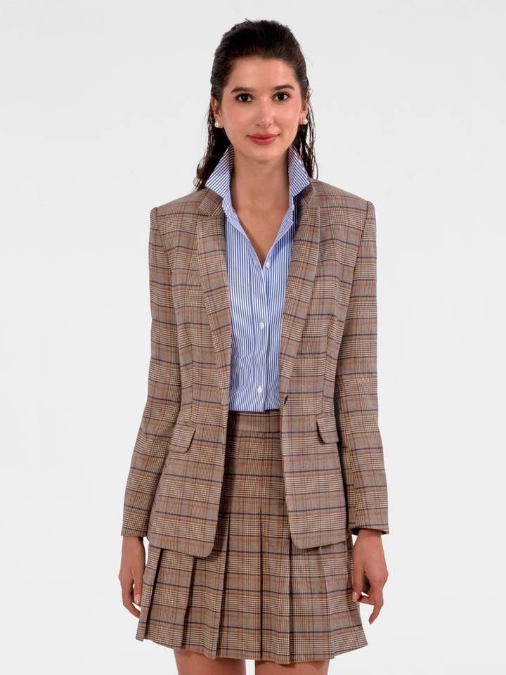 Preppy-rutig blazer - Khaki för wholesale av Gretchen Scott LLC