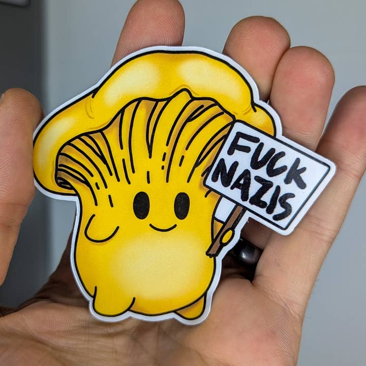 Mushroom Marauder - Wholesale Magnet - Fuck Nazis | Picketing Chanterelle Mushroom Magnet0