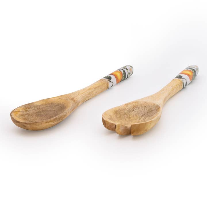 Candlelight Products Ltd - Wholesale Serving Utensil - Orange Blossom Set of 2 Wooden Fork and Spoon 6PK