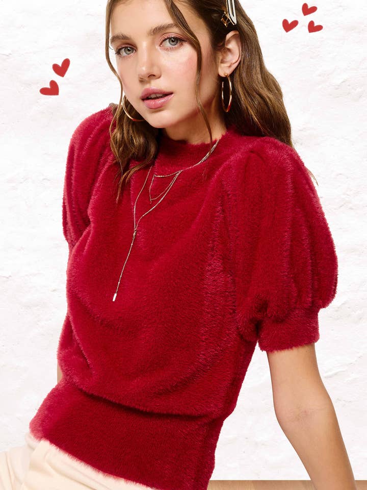 Top in maglia a maniche corte in morbido mohair JCS3554 per la vendita all'ingrosso da parte di La Miel