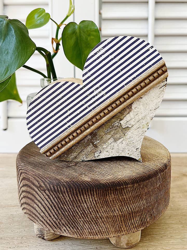 5" Coração de risca azul recuperado por atacado de Rustic Occasions