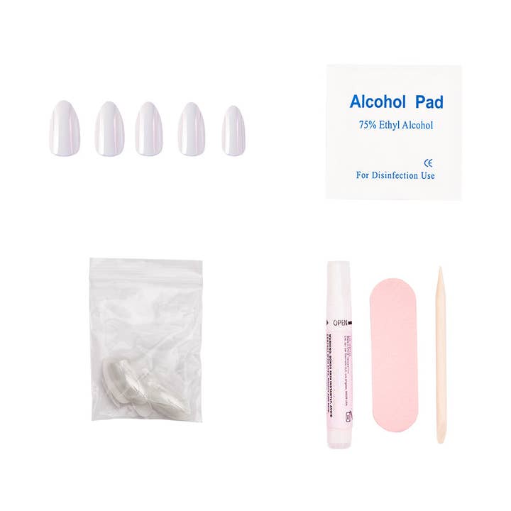 Glamnetic - Wholesale Press-On/Fake Nails - Moonlight Press-On Nails|Pearlescent White| Short Almond3