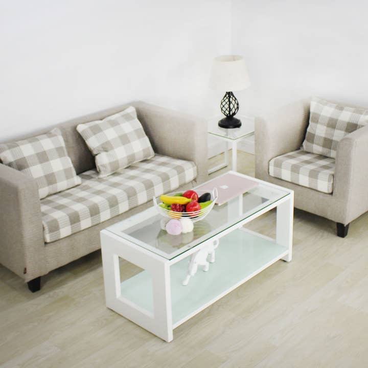 Tavolino da caffè rettangolare con ripiano portaoggetti (bianco) per la vendita all'ingrosso da parte di AH Bright