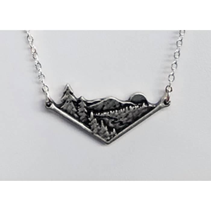 Mountain/River Scene - Triangle Necklace for wholesale by Peaceful Village Inc.