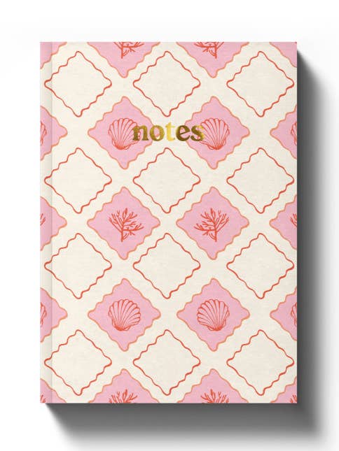 Luxe Pattern Notebook | Gold Foil | Red Shells A5 Softcover for wholesale by Yop & Tom | Journals, Notebooks & Planners