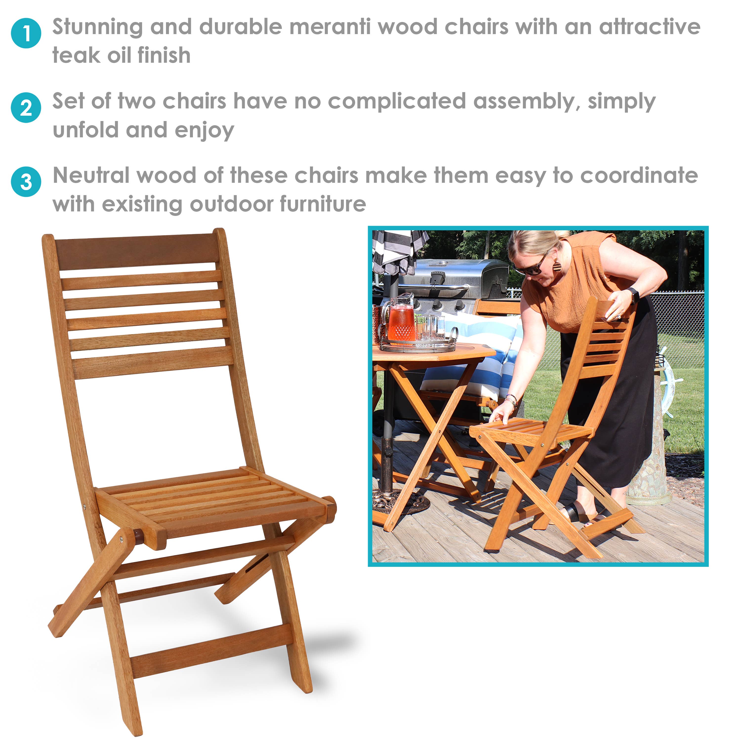 Sunnydaze Decor - Wholesale Patio Chair - Meranti Wood Folding Patio Dining Chair - Set of 22