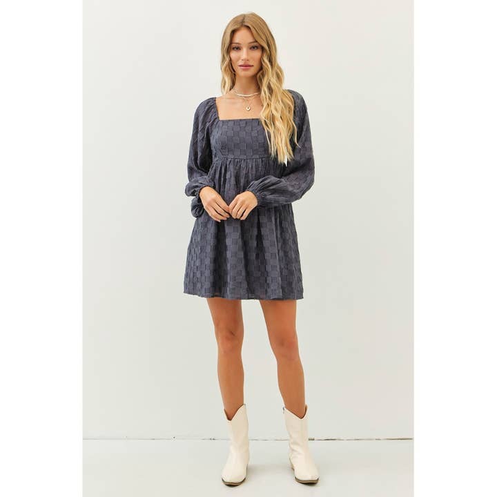 idem ditto - Wholesale Dress - Women's - TEXTURED SEMI-SHEER MINI DRESS WITH EMPIRE BUST
