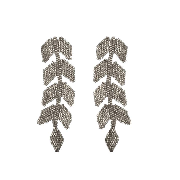 Narratives The Line – wholesale Dangle earrings – Silver Shimmer Beaded Leaf Drop Earrings