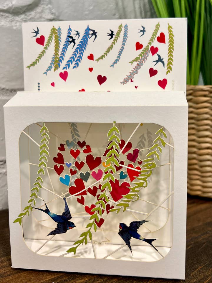 Swallows in Love Magic Box Pop Up Card for wholesale by Shadywood Designs
