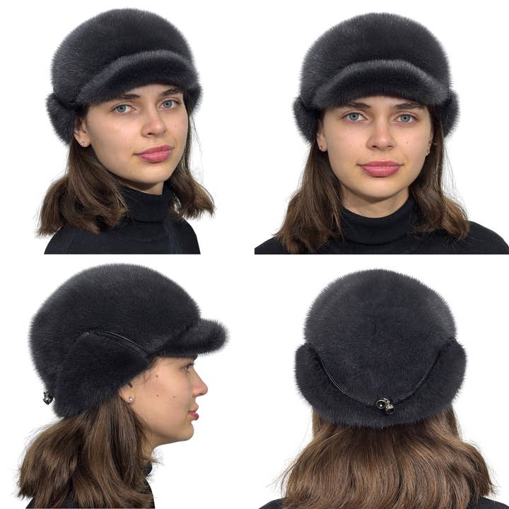 FurStyleUa - Vente Béret – femme - Chapeau en fourrure de vison pour femme, chapeau d'hiver en fourrure russe, véritable chapeau en fourrure.15