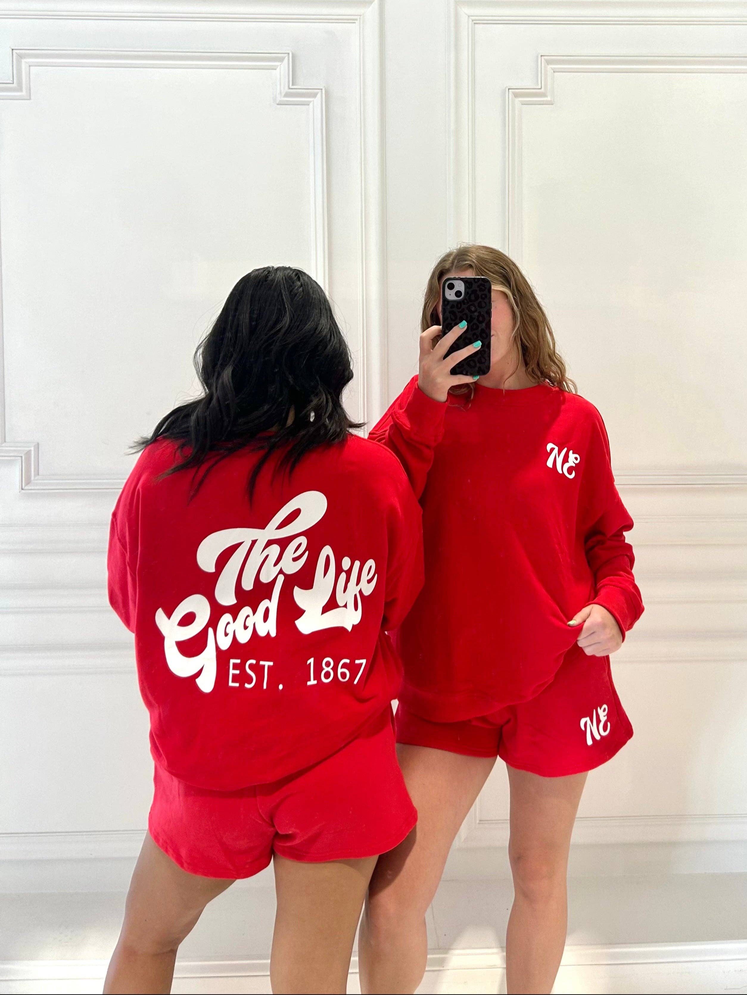 Red NE Good Life Core Sweatshirt for wholesale on Faire12