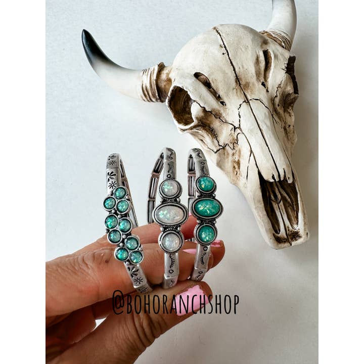 Boho Ranch Shop - Wholesale Bangle Bracelet - Western Opal Resin Stretch Bracelet