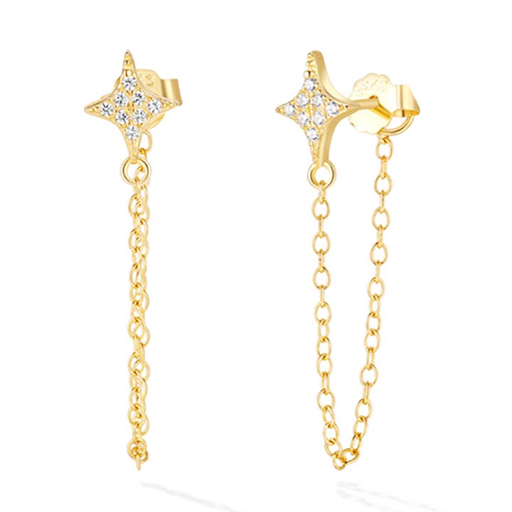 Stardust Chain Earrings - Yellow Gold for wholesale by Glacier Mist
