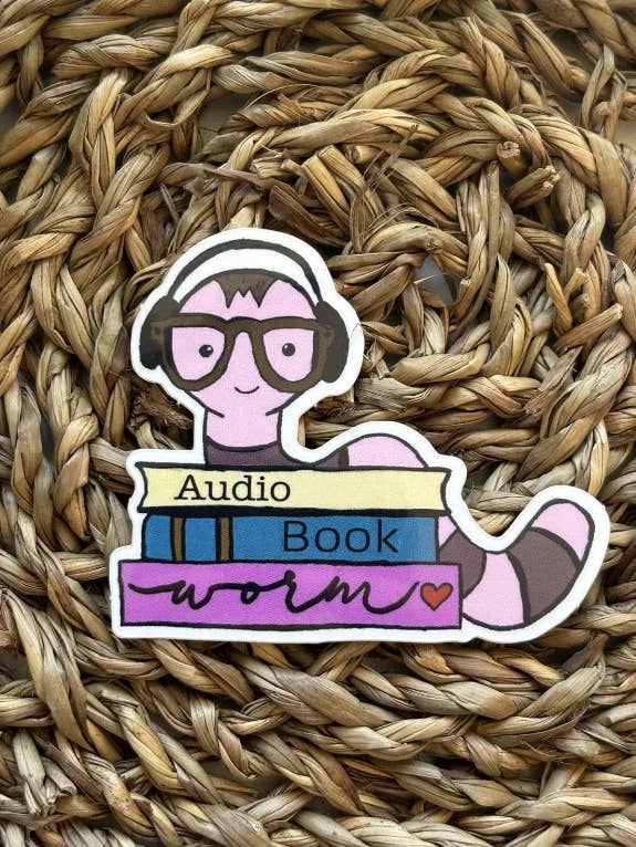 Audio Bookworm Sticker for wholesale by Nordic Book Adventure
