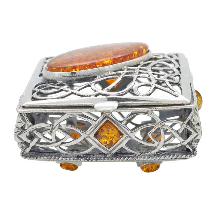 Cognac Amber Silver Square Keepsake Box for wholesale by Amberman