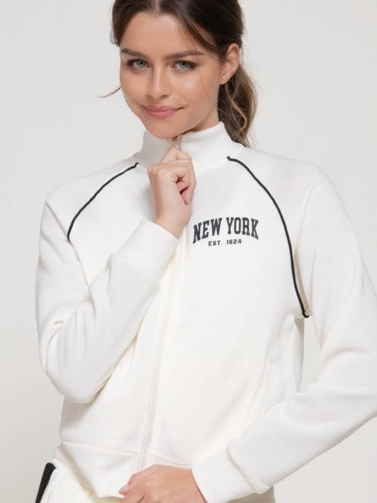 Veste à imprimé avec passepoil, col montant et manches longues pour la vente par Lemon Tree