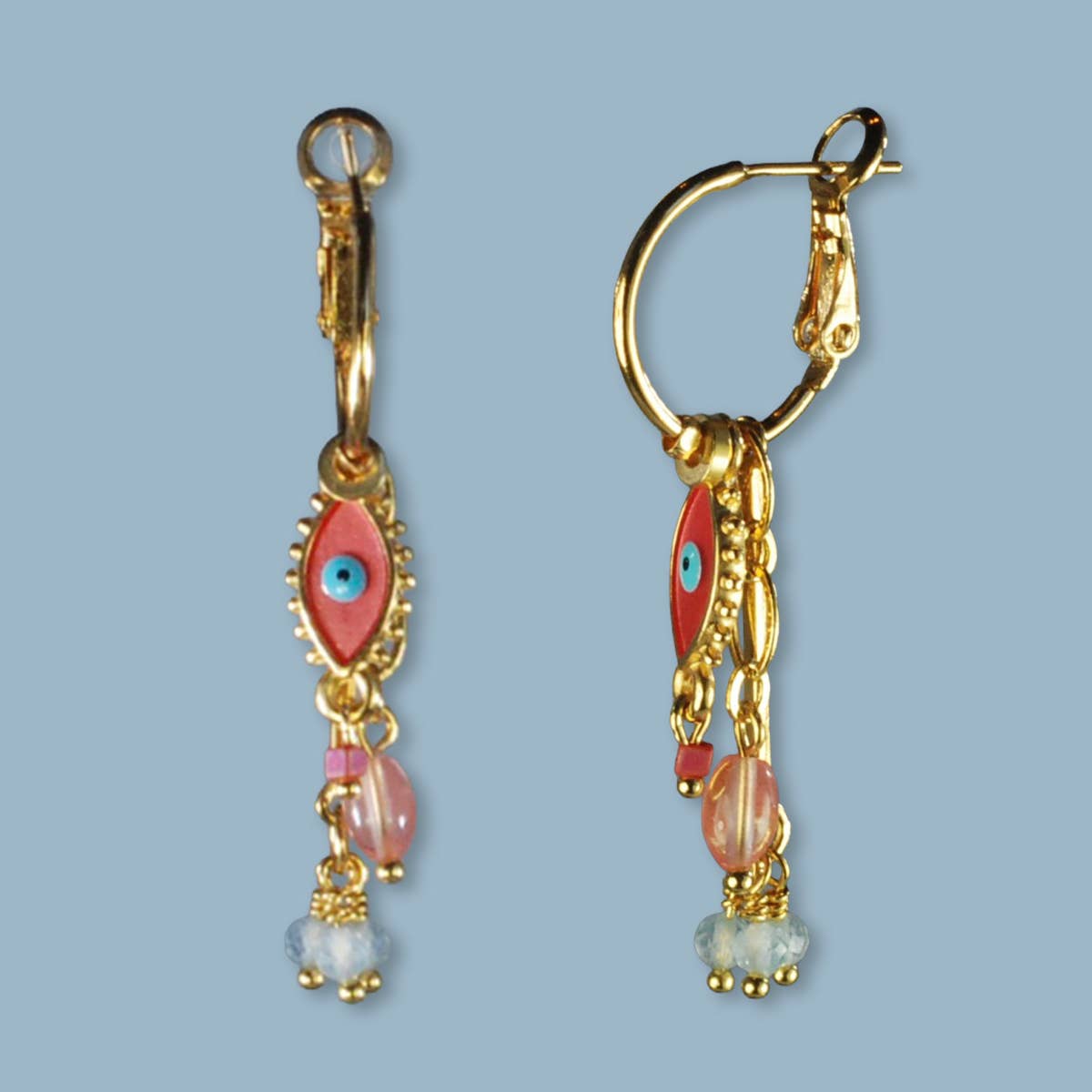Jazu Jewellery - Wholesale Dangle Earrings - Nona earrings with gold charms and semi-precious stones1