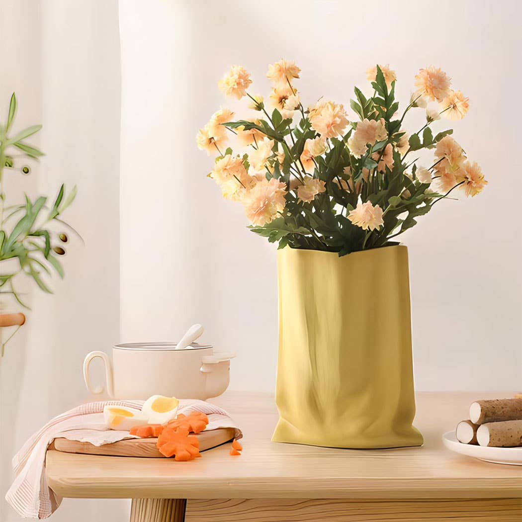 TUTU Home - Tableware & Decor - Wholesale Vase - "Le Papier" - Mint Matte Paper Bag Looking Ceramic Vase3