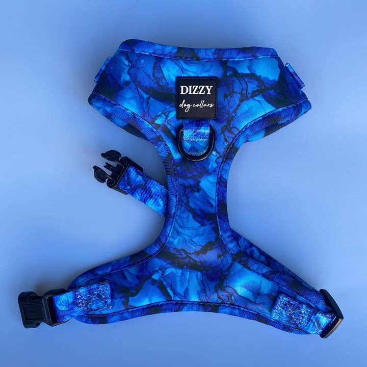 Dizzy Dog Collars - Wholesale Pet Harness - Dog - DOG HARNESS | Blue Marble | Neck Adjustable Dog Harness