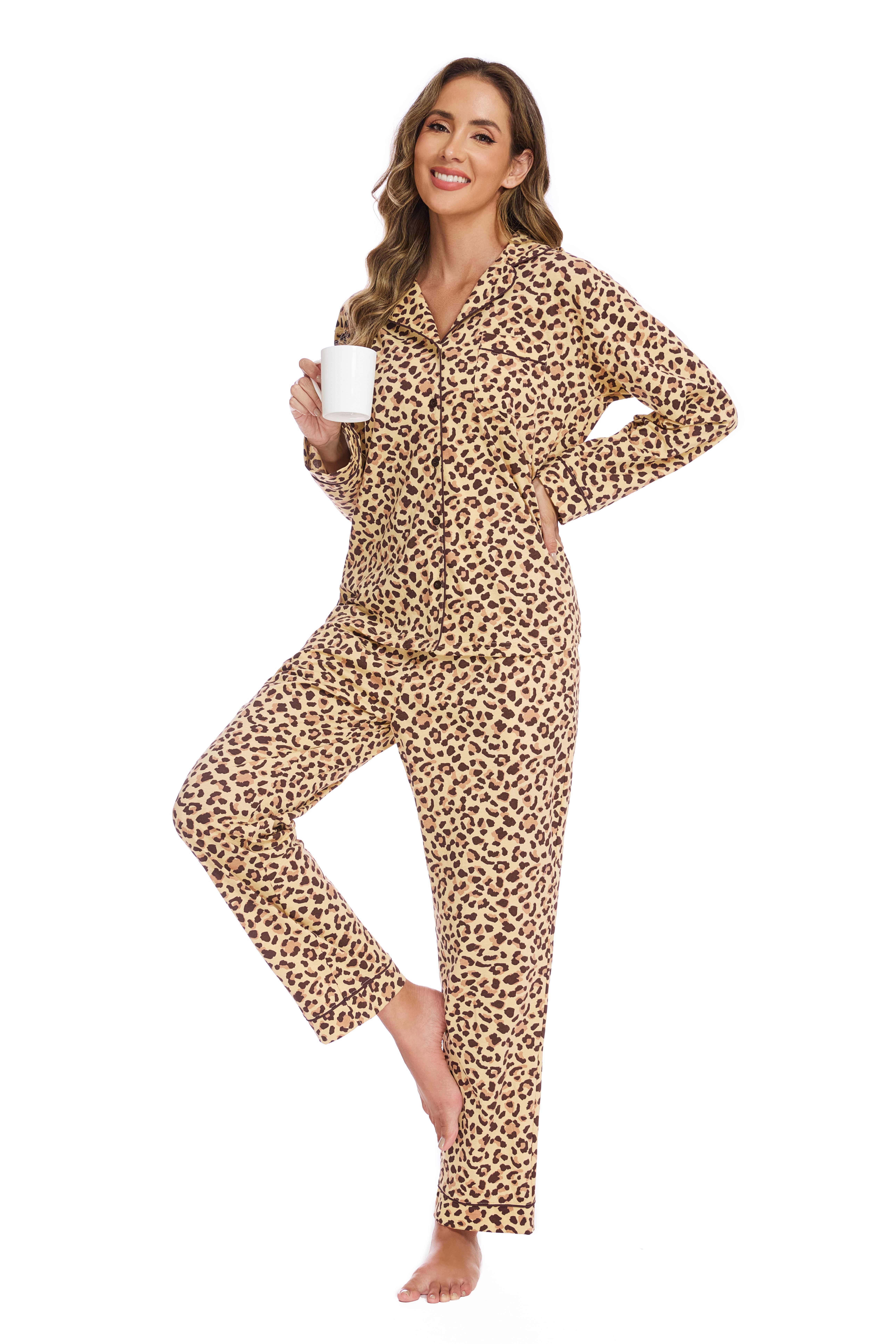 GEXWORLDWIDE - Vente Haut et bas de pyjama – femme - Ensemble de pyjama en coton pour femmes 2025 avec motif imprimé2
