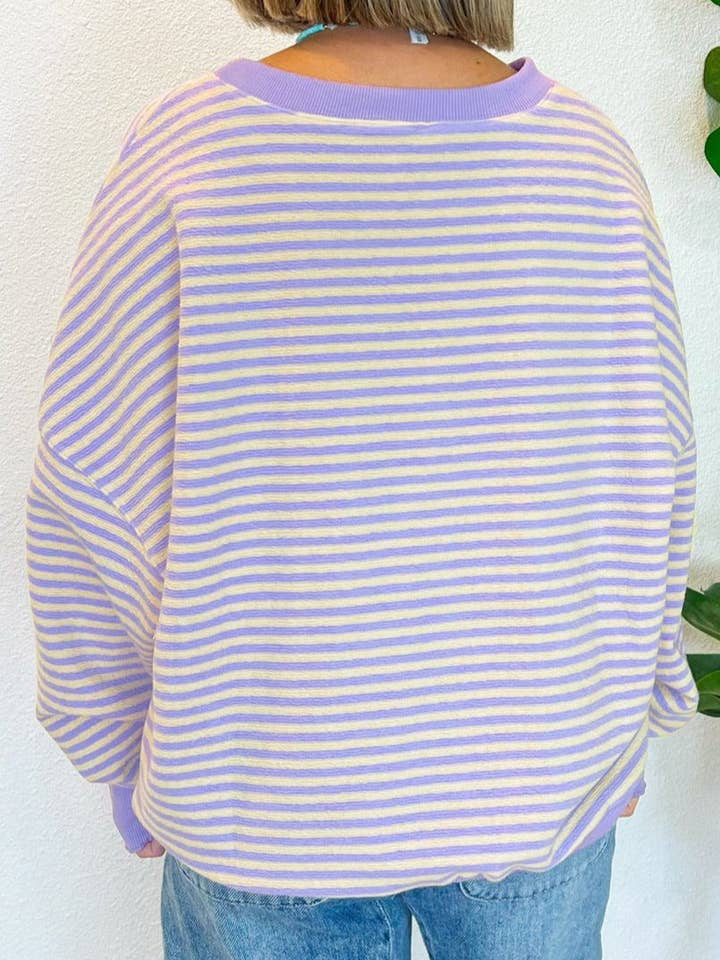 LALA LOO - Wholesale Knit Top - Women's - Stripe Drop Shoulder Long Sleeve Top