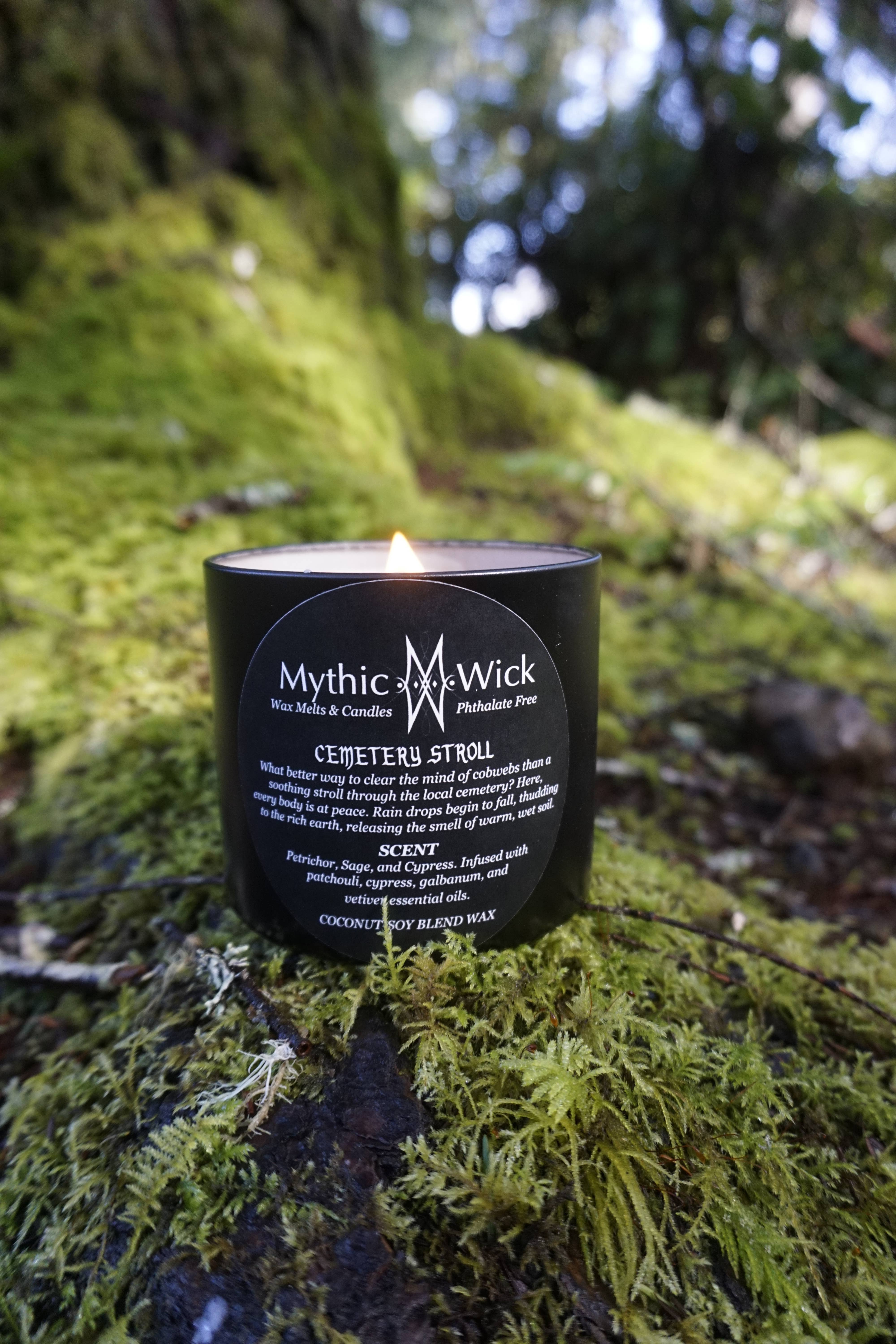 Mythic Wick - Vente Bougie en bocal - Bougie "Promenade au Cimetière" avec mèche en bois et cire de coco-soja0