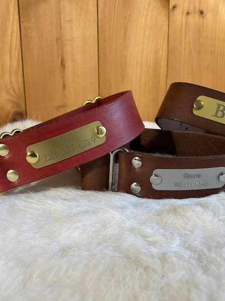 Personalized 1.5" Wide Leather Martingale Dog Collar for wholesale by Frost & Ember Creations, LLC