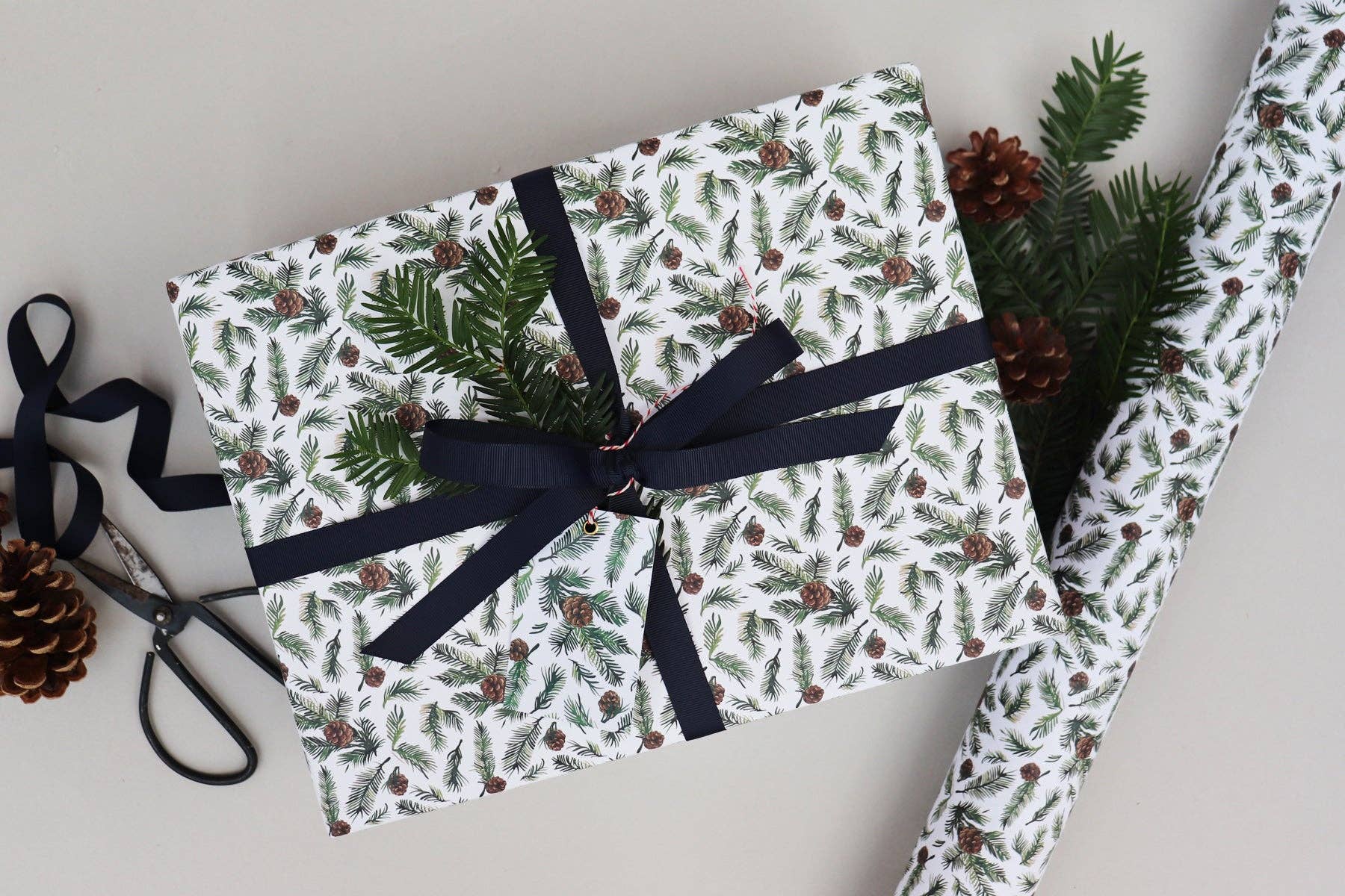 Nancy & Betty Studio – wholesale Flat wrap – PINE CONE SPRUCE CHRISTMAS WRAPPING PAPER0