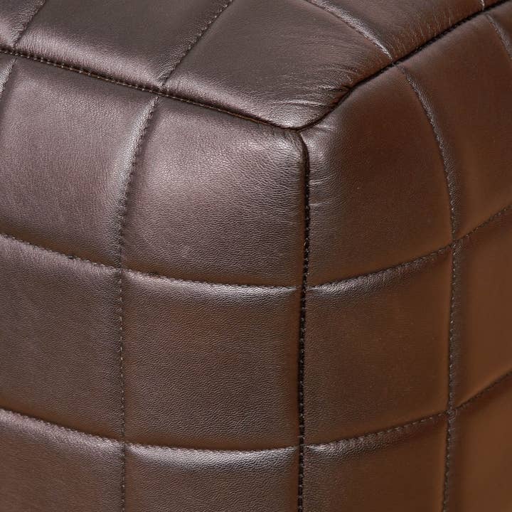 BBH Homes LLC - Wholesale Pouf - Geometric Handmade Goat Leather Square Pouf Black Color BBH