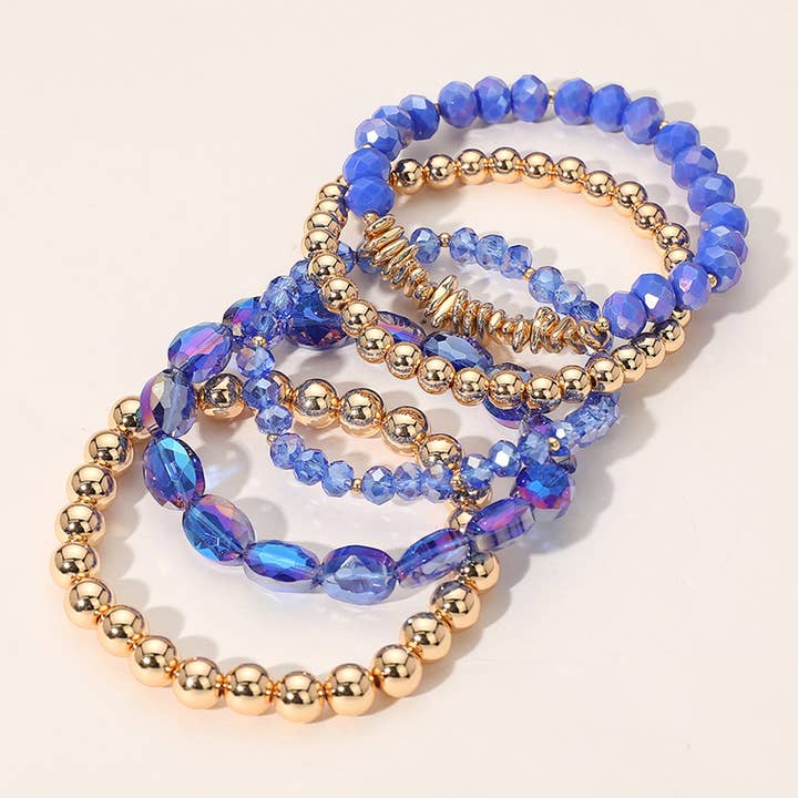 Sensibling Corp. - Venta al por mayor Juegos de joyas - Pulseras elásticas multicapa con cuentas facetadas de bola de metal de 5 piezas1