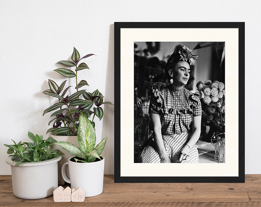 Black Thoughtful - Frida Kahlo. Wall art print with frame. for wholesale on Faire5