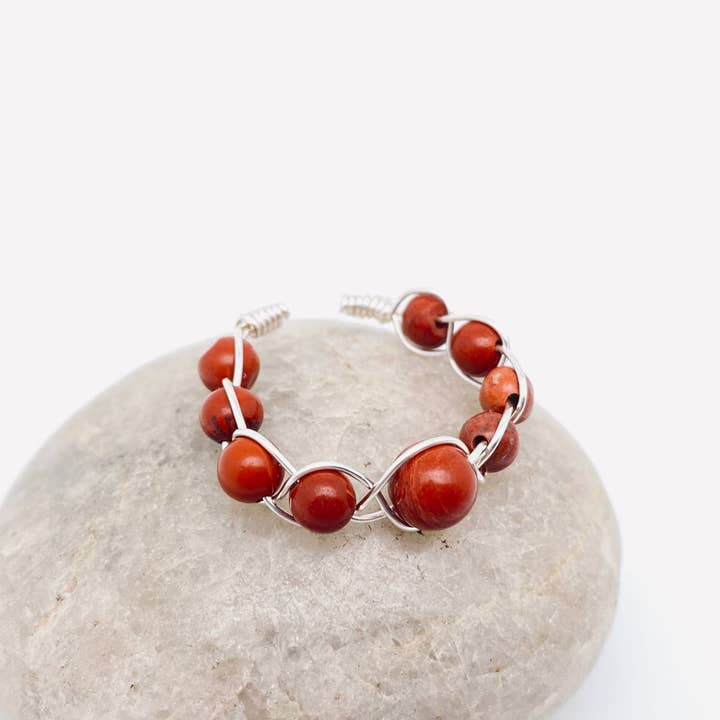 Mio Queena - Wholesale Cocktail/Statement Ring - Copper Wire Hand-woven Natural Stone Adjustable Ring25