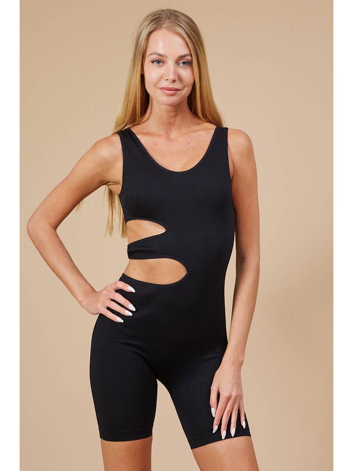 ANWND - Wholesale Romper - Women's - AT7589-SOLID SLITS WAIST SEAMLESS ROMPER