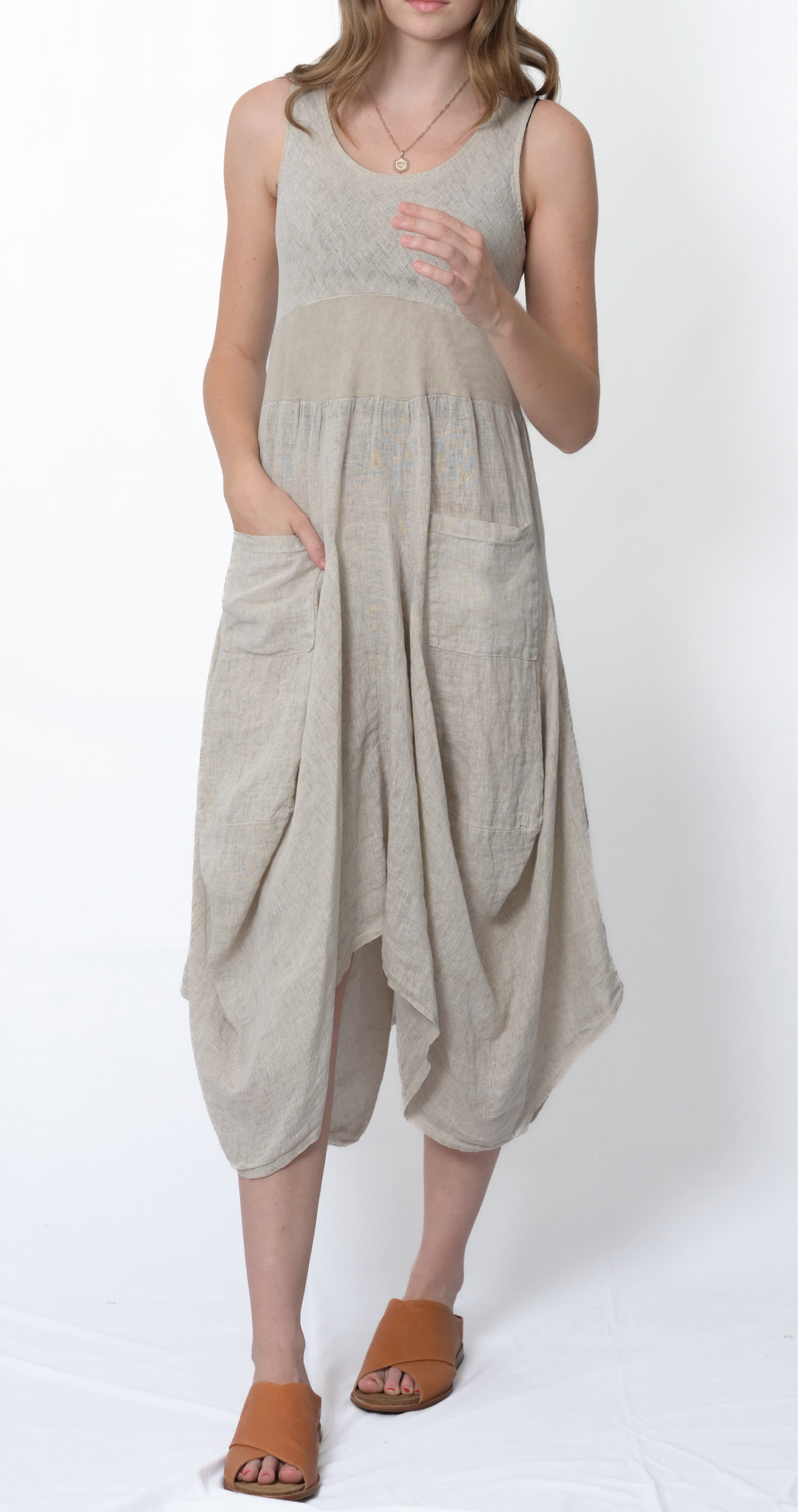 Merci Marie - Wholesale Dress - Women's - Linen Tank Gathered Dress #46702