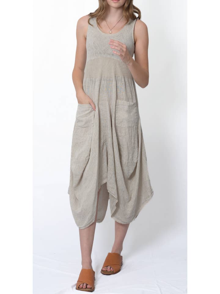 Merci Marie - Wholesale Dress - Women's - Linen Tank Gathered Dress #46702