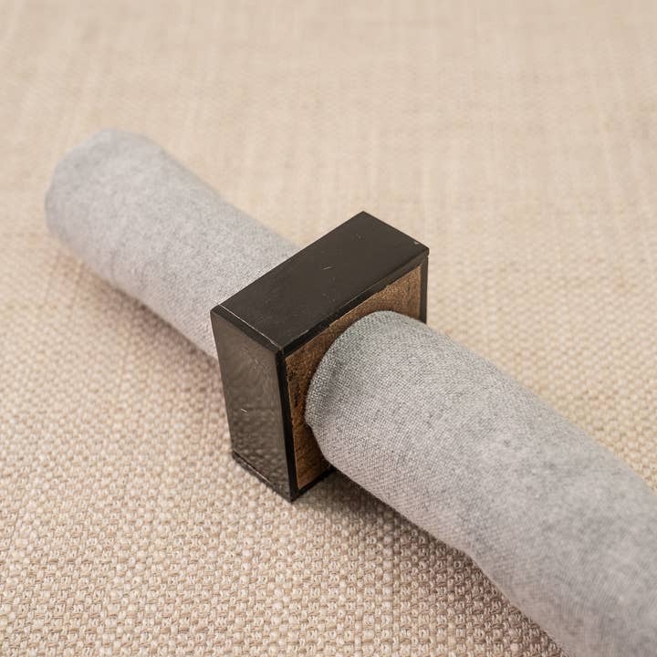 Black Bone Border Wood Napkin Ring for wholesale by India Handicrafts Inc