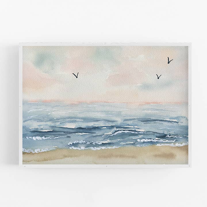 Pink Sunrise | Watercolor Landscape Art Print for wholesale by Letter Lane Design Studio