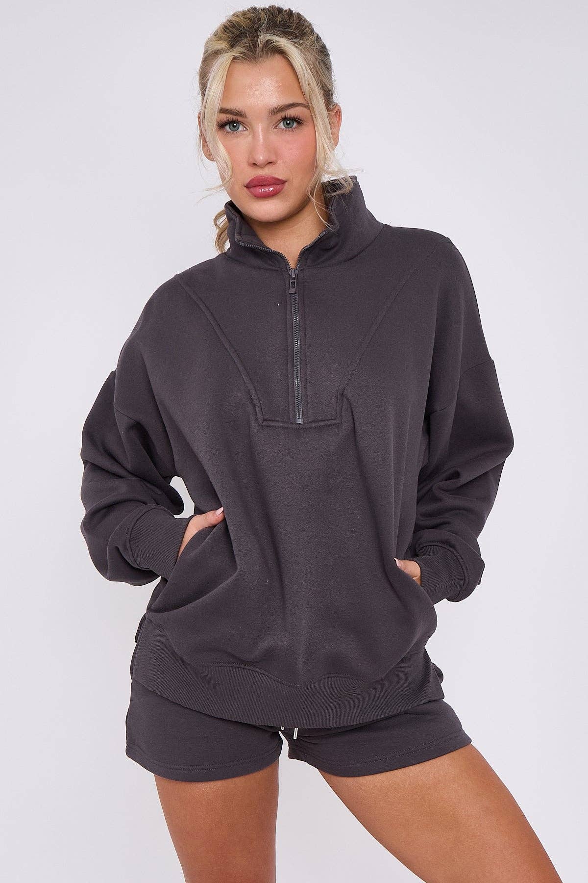 AX Labels - Wholesale Lounge Set - Women's - 1/2 Zip Top & Shorts Fleece Co-ord30