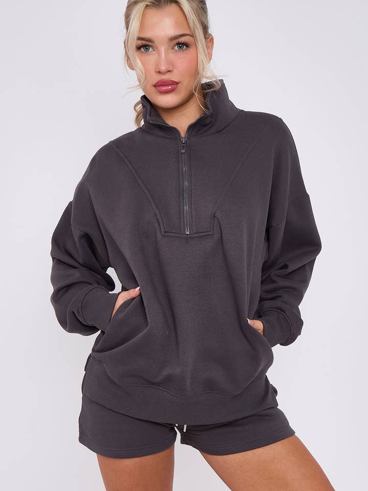 AX Labels - Wholesale Lounge Set - Women's - 1/2 Zip Top & Shorts Fleece Co-ord30