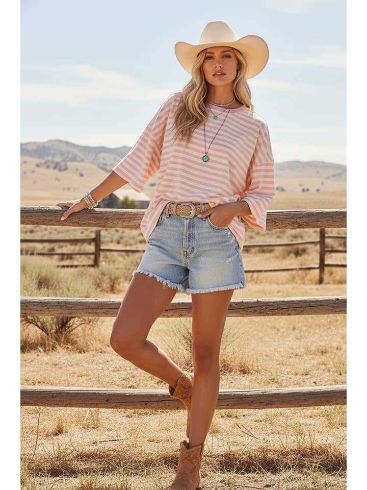 Sewn and Seen - Wholesale Tunic - Women's - STRIPED OVERSIZED SHORT SLEEVE TOP 7