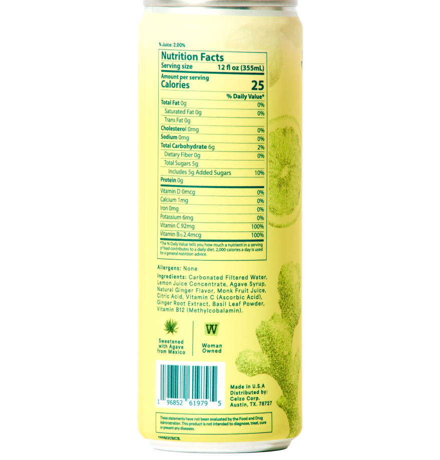 Celzo Agua Fresca - Wholesale Sparkling Water - Lemon Ginger Basil - 12oz bubbly agua fresca 2