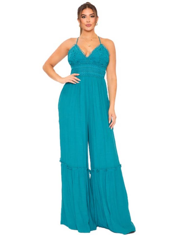 2517-Häkel-Crinkle-Tie-Back-Rückenfreier Palazzo-Jumpsuit für den Großhandel von JBLA FASHION