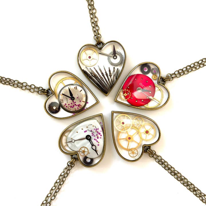 Floating Gears Heart Pendant | Hollow Steampunk Necklace for wholesale by Accessory Alchemy