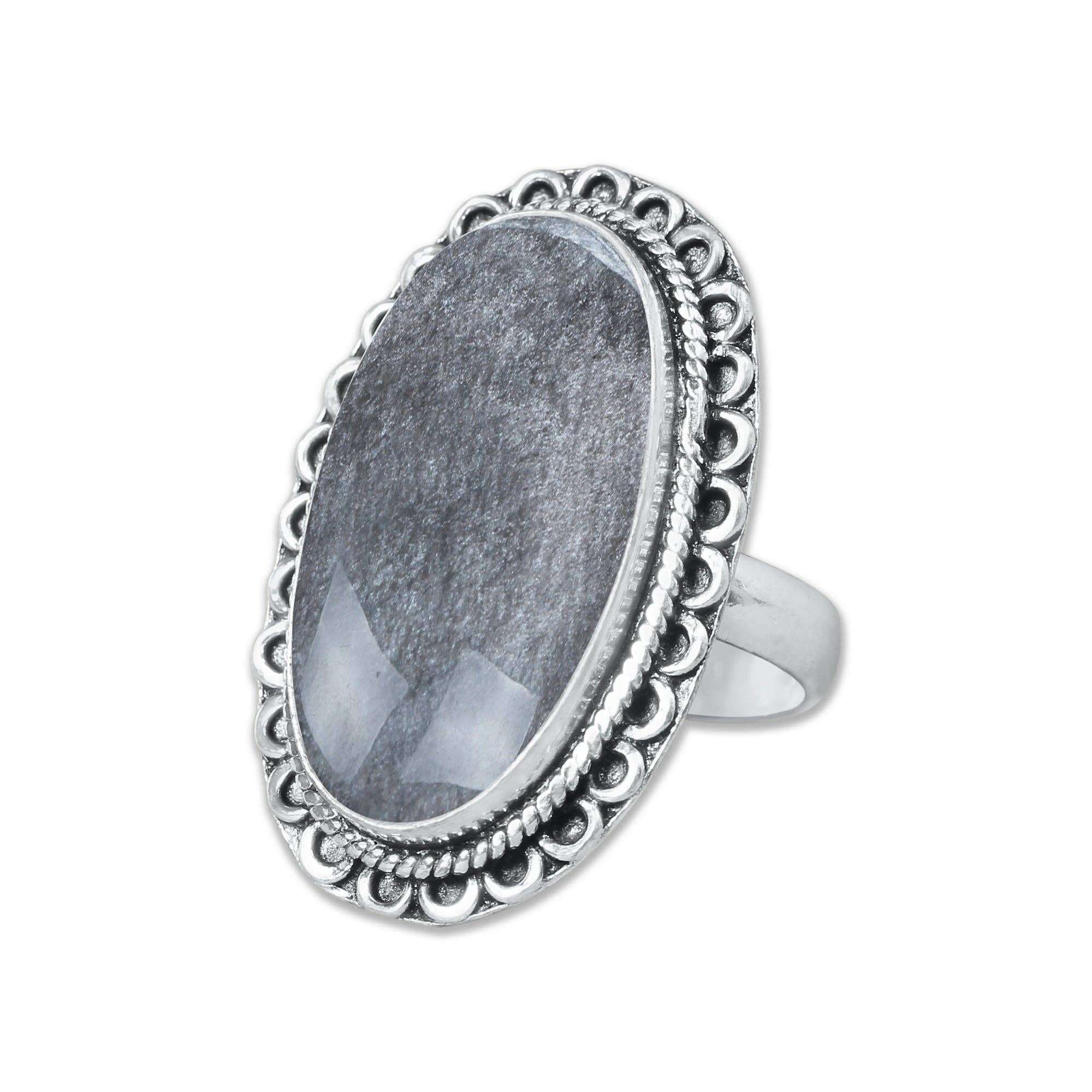 Handmade Jewels - Wholesale Cocktail/statement ring - Silver Sheen Obsidian Rings – Handmade, Silver-Plated, Mystical Glow (Made to Order)15